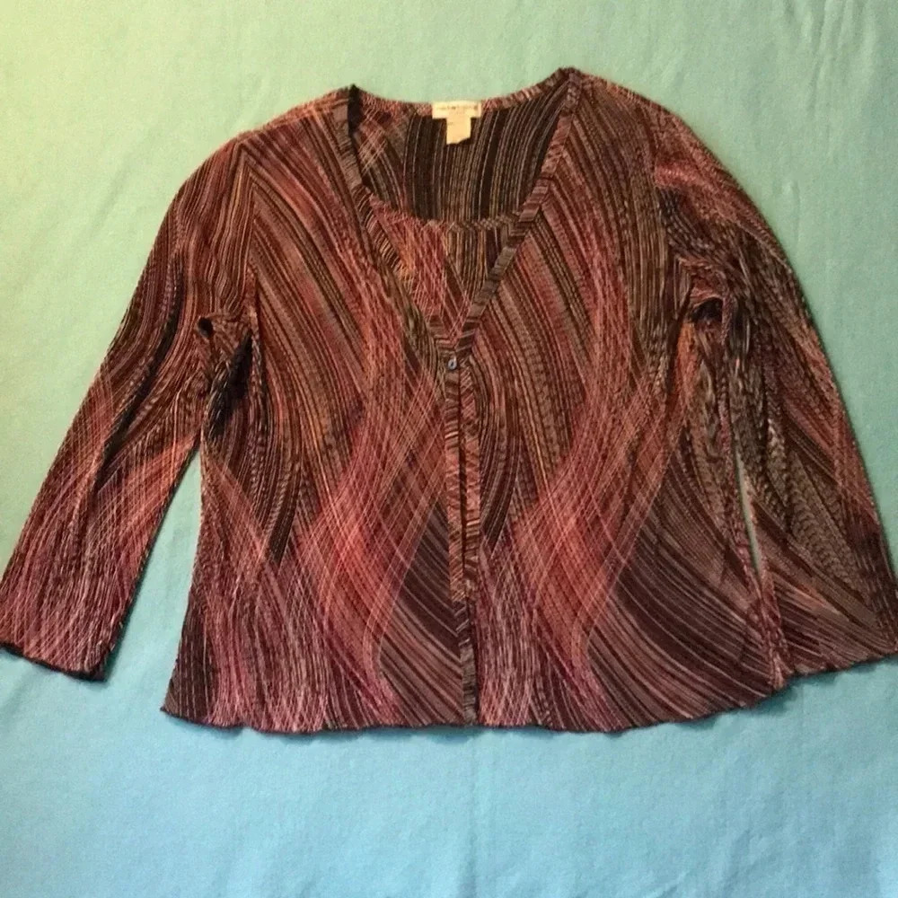 NOTATIONS blouse long sleeve textured multicolored button closure size 1X